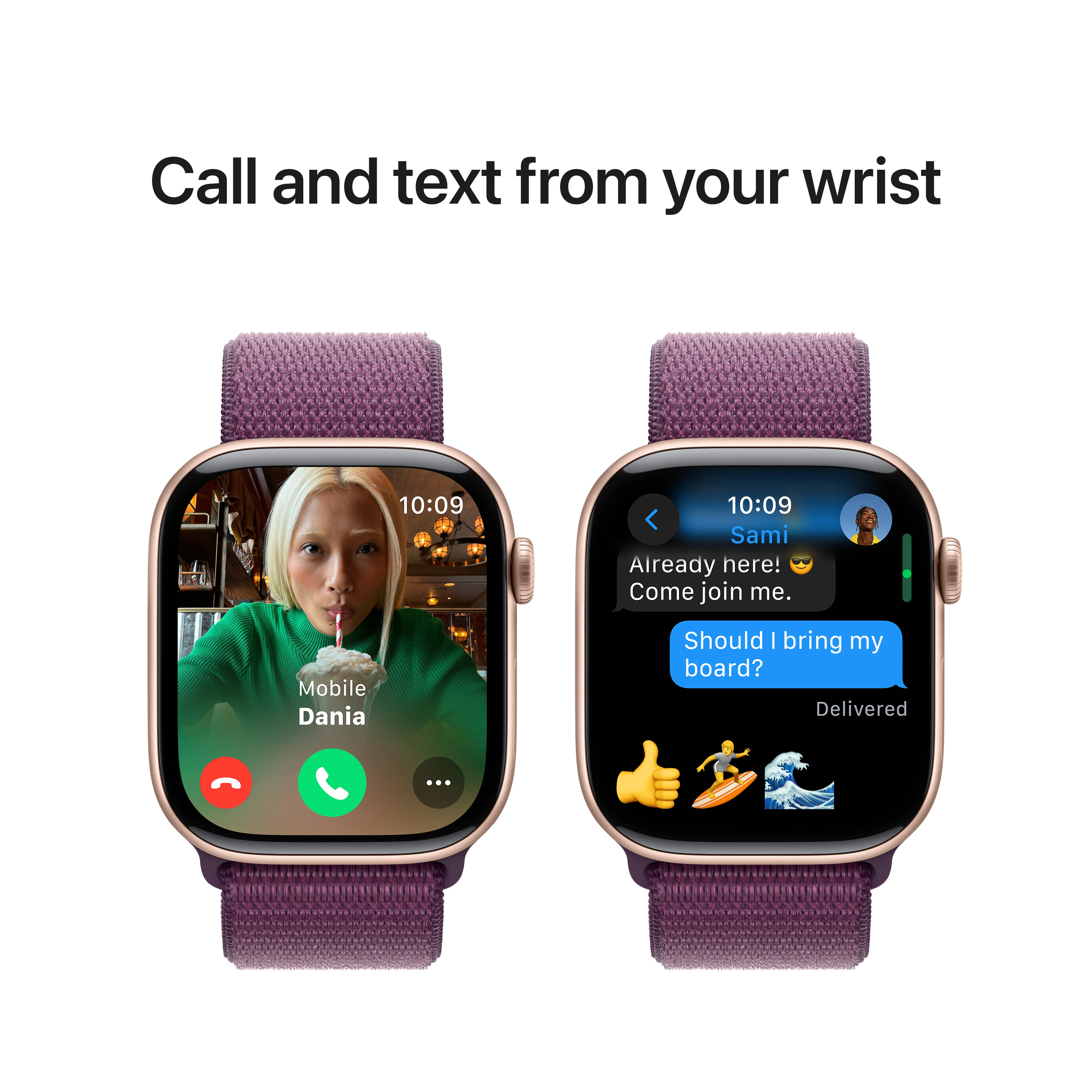 Apple Watch Series 10 GPS 42mm Rose Gold Aluminium Case with Plum Sport Loop, MWWK3QA/A - Image 7