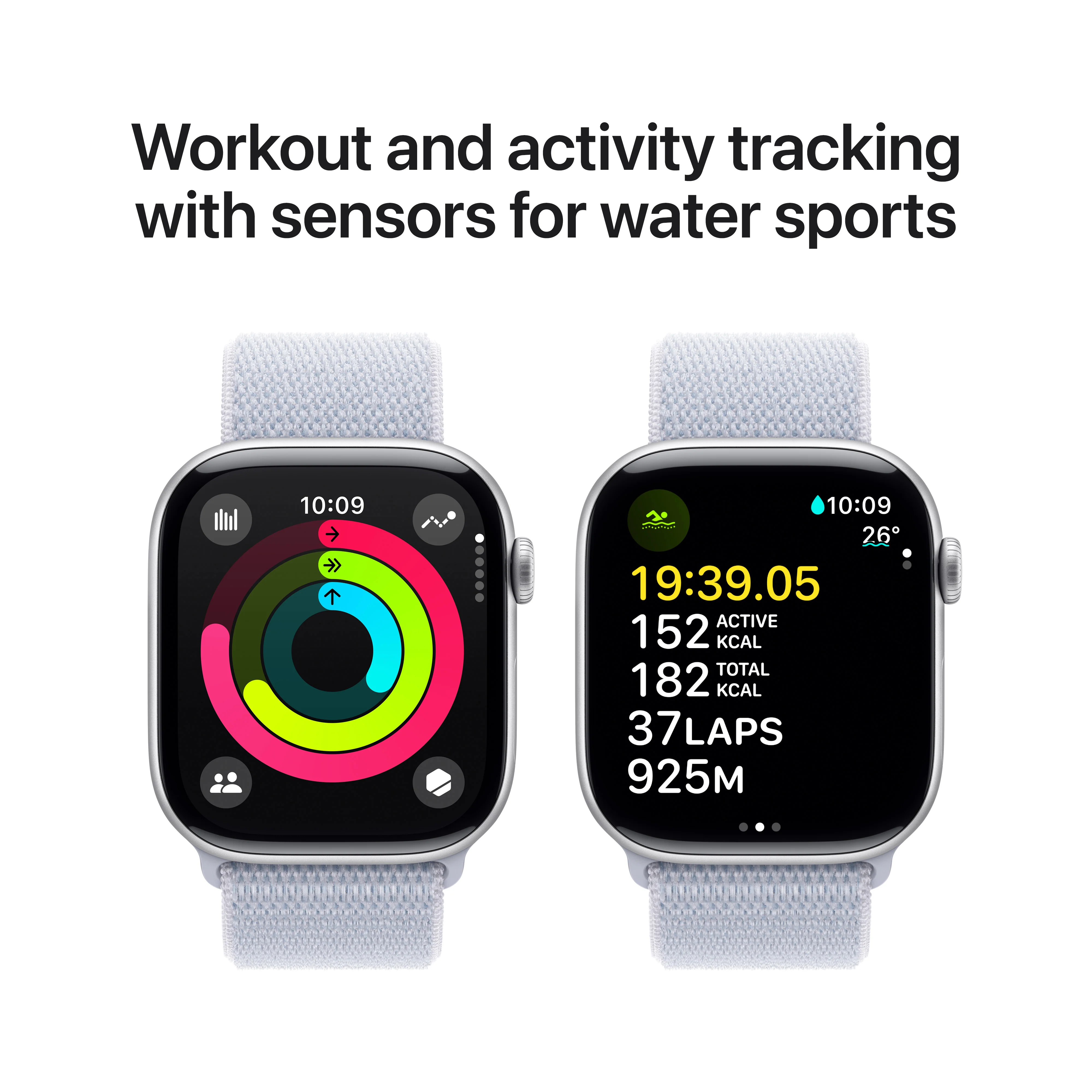Apple Watch Series 10 GPS 46mm Silver Aluminium Case with Blue Cloud Sport Loop, MWWN3QA/A - Image 4