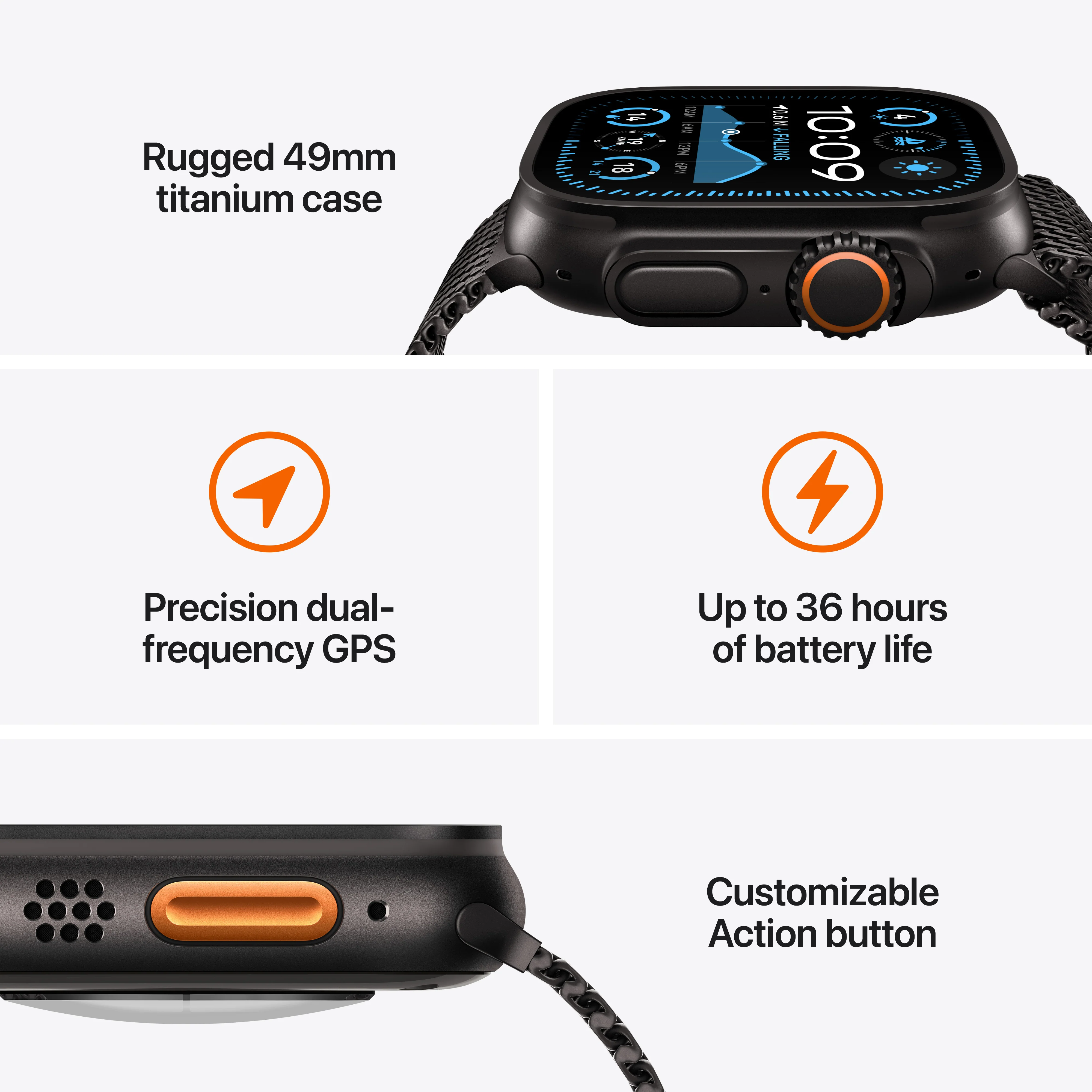 Apple Watch Ultra 2 GPS + Cellular 49mm Natural Titanium Case with Blue Trail Loop - M/L, MX4L3QA/A - Image 3