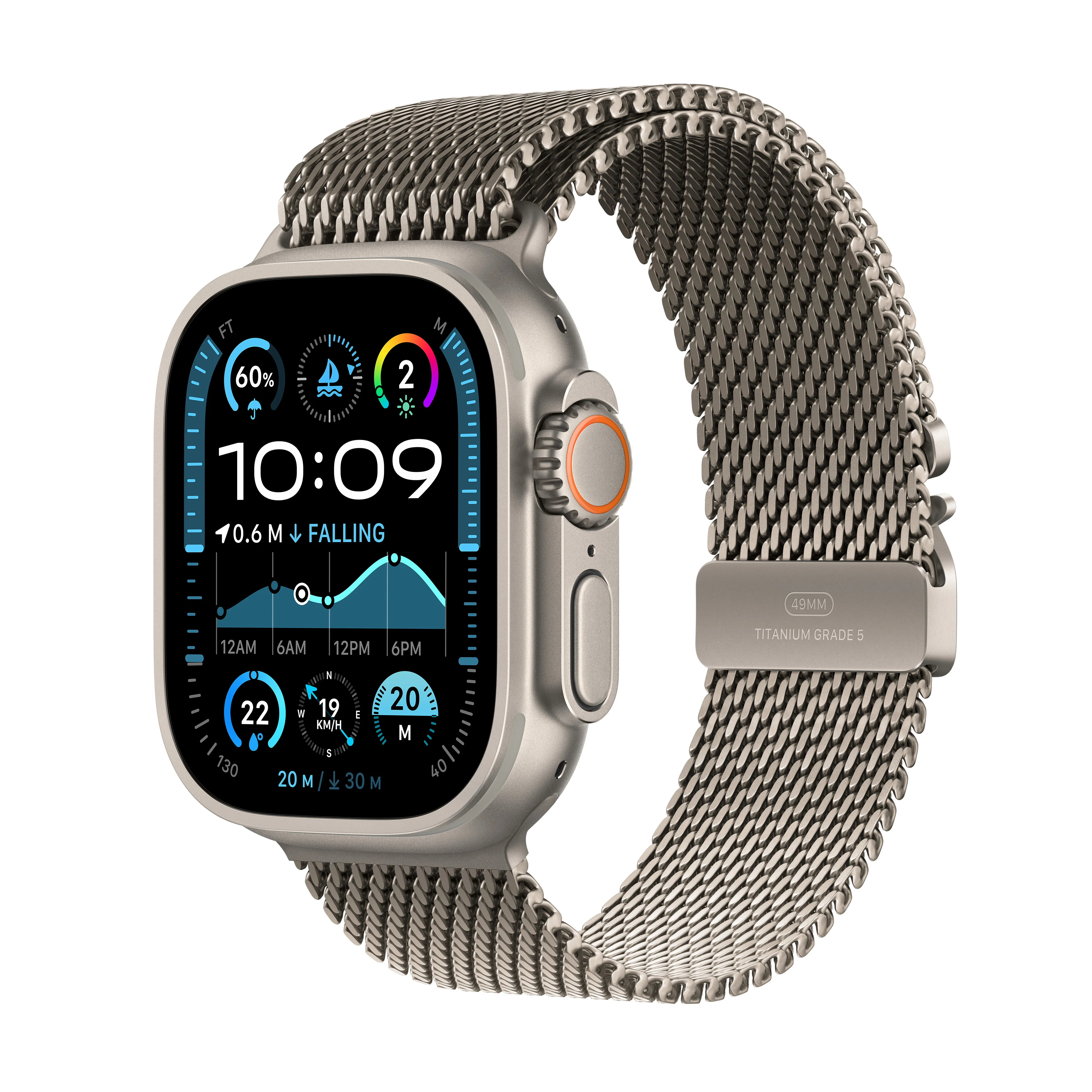 Apple Watch Ultra 2 GPS + Cellular 49mm Natural Titanium Case with Natural Titanium Milanese Loop - S, MX4M3QA/A