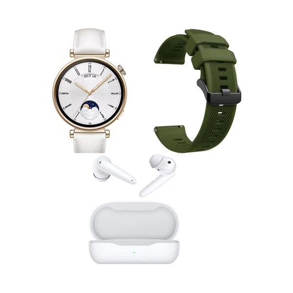 Huawei Watch GT4, 41mm Aurora White + FreeBuds SE + Green Strap